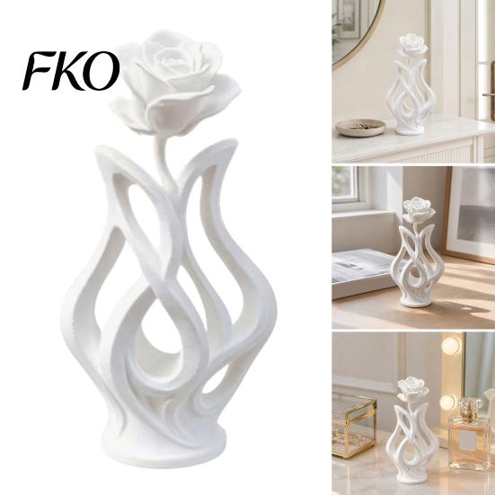 Platzsparende Schreibtischdekoration 3D-gedruckte Rosen-Skulptur, Hohlvase Blumenkunst-Figur mit matter Oberfläche, Künstlerische Blumenskulptur Minimalistisch