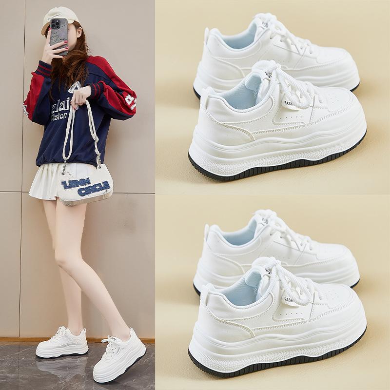 Chunky Platform PU Leather Sneakers for Women Casual Breathable Lightweight Walking Shoes Women's Comfortable Non-Slip Outdoor Work Tennis Sneakers