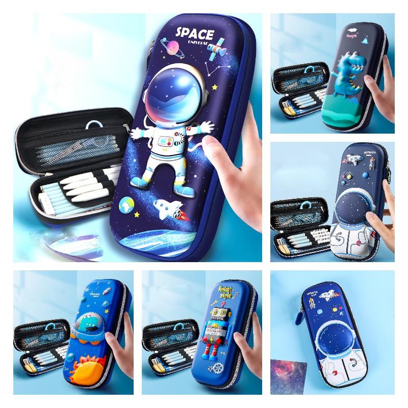 Cartoon 3D Schreibwarenbox für Jungen Große Kapazität Federmäppchen für Grundschüler Weltraum-Astronauten-Design