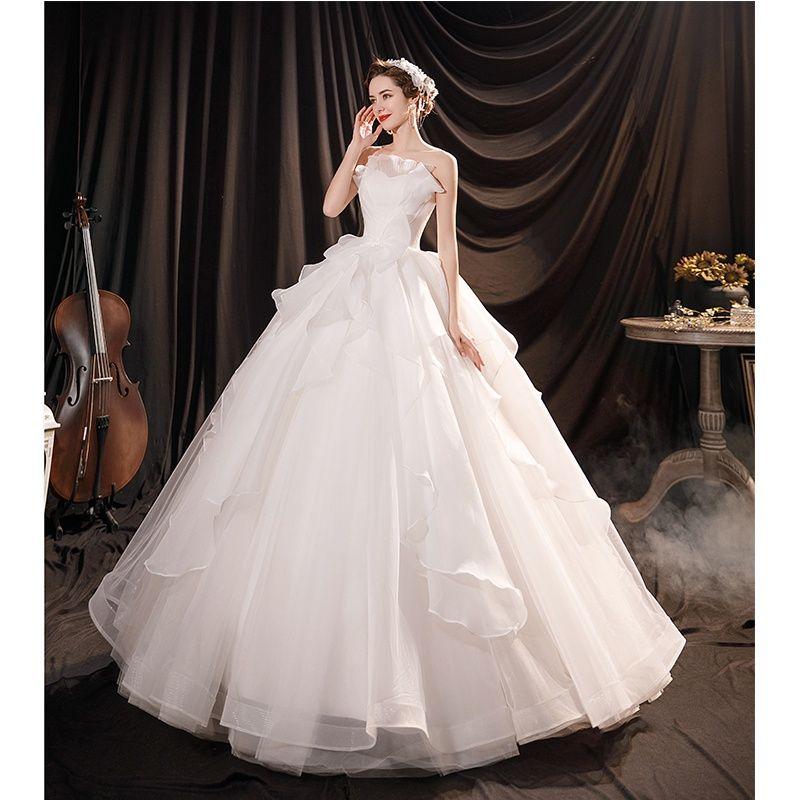 New Strapless French Wedding Dress | Romantic Floral Applique Bridal Gown | Elegant A-Line Floor Length Dress | Trendy Couture Bride Dress