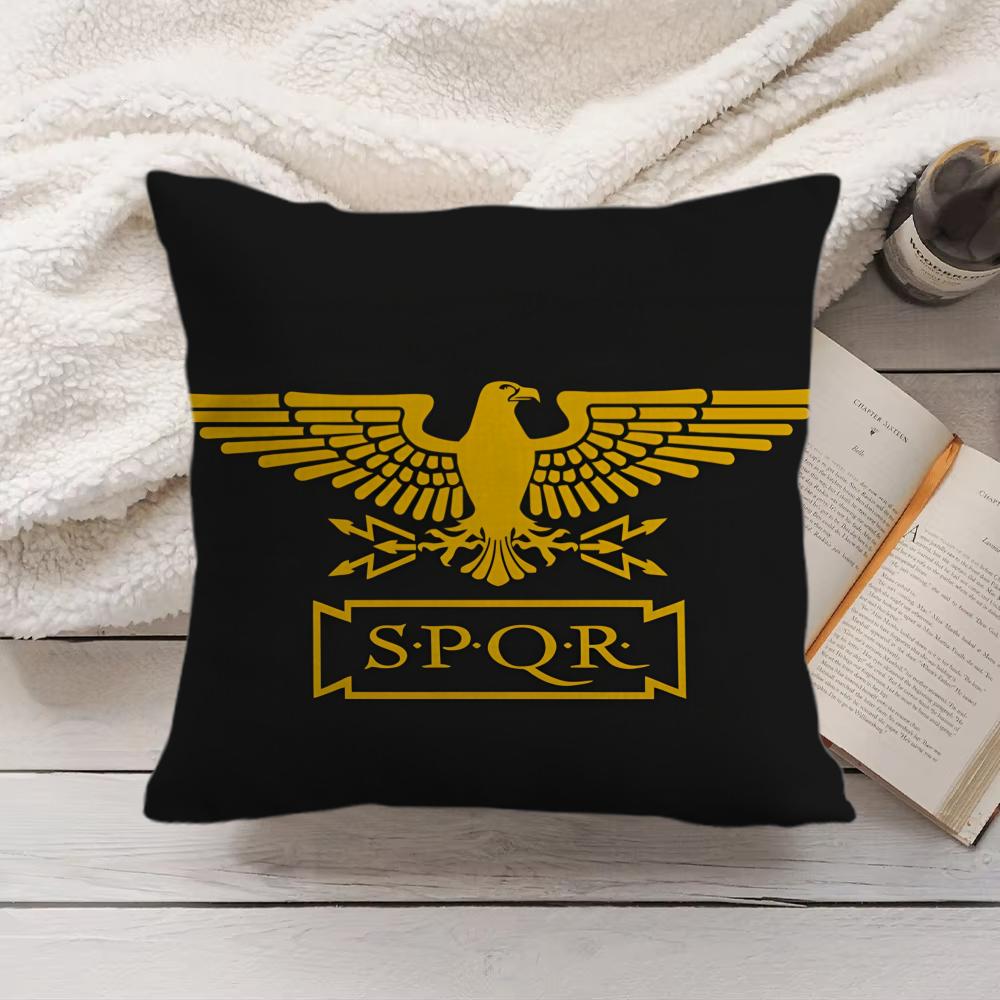 Goldener Reichsadler Rom SPQR Kissenbezug Seidiger Kurzer Plüsch Versteckter Reißverschluss Staubdichter Sofakissenbezug für Heimdekoration