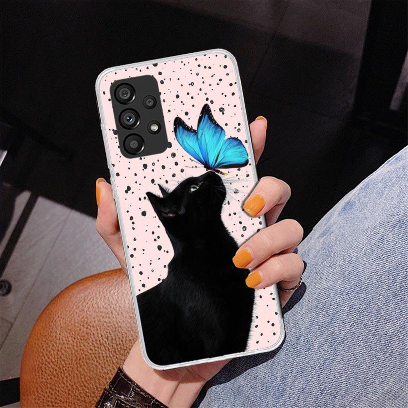 Black Cat Cartoon Cute Phone Case For Samsung Galaxy A17 A16 A15 A14 A13 A57 A56 A55 A54 A53 A37 A36 A35 A34 A33 A26 A25 A24 A23