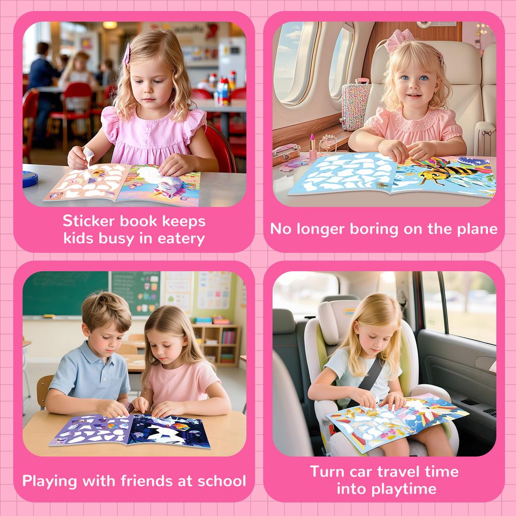 Busy Travel Toy Paint By Sticker For Kids, Screen Free Sticker Book By Number, Resuable Puzzle Sticker Paint Book For Girls Gift