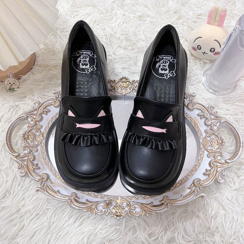 Sweet Puff College Wind 2025 New Height Enhanced Platform JK Uniform Shoes Super Soft Student Shoes Lolita Black
