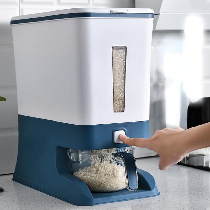 Butoi de orez etanș, rezistent la insecte și la umiditate, cu livrare automată de orez și rezervor de depozitare din plastic îngroșat de mare capacitate pentru uz casnic.