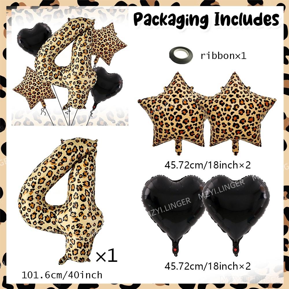 Super Sized 40inch Leopard Print Digital Balloon with Leopard Print Pentagram and Black Heart Balloon for Birthday Party Decor