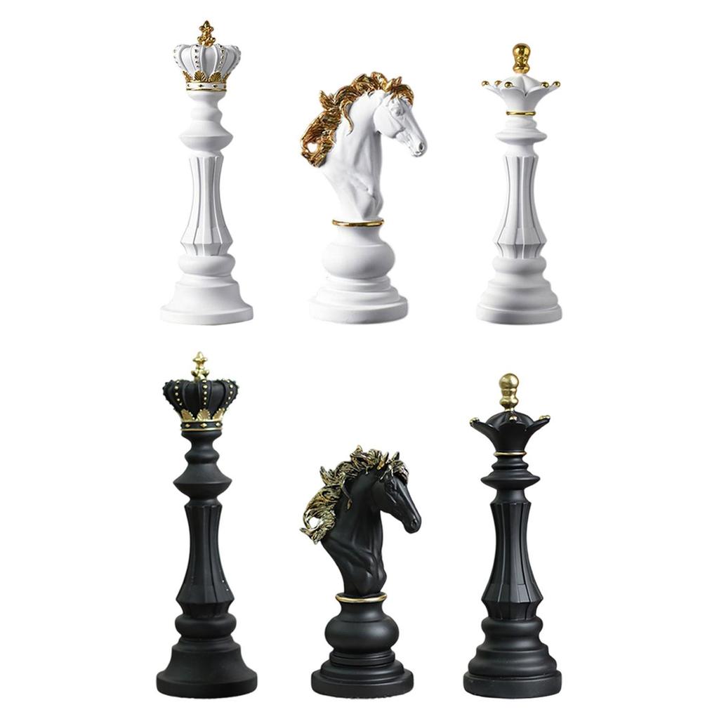 3 Pieces Chess Pieces Statues Gift Home Furnishing Collectible Resin Sculptures for Bookshelf Farmhouse Office Tabletop Bedroom