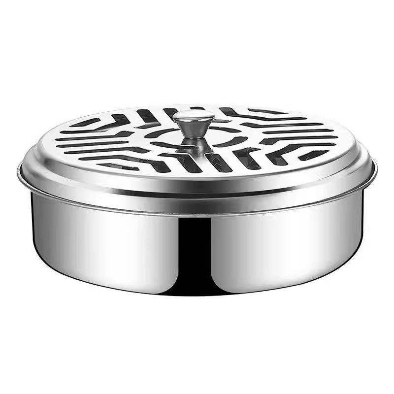 Fireproof Stainless Steel Mosquito Coil Holder with Lid and Ash Catcher for Outdoor Use