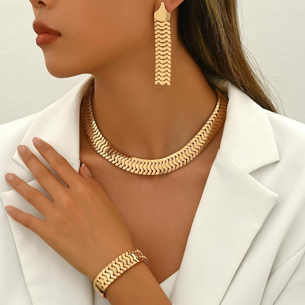 Klasický Punkový Styl Pozlacená 14K Zlatem Šípový Šperkovací Set - Náhrdelník, Náušnice a Náramek