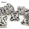 7 Pcs White Leaf Flower Metal Dice Hollow Metal Polyhedral Dice Set Suitable For Role-Playing Dice PropBoard Game Gift