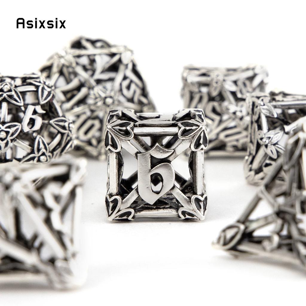 7 Pcs White Leaf Flower Metal Dice Hollow Metal Polyhedral Dice Set Suitable For Role-Playing Dice PropBoard Game Gift