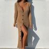 Plus Size Women's Casual Knit Threaded Button Long Sleeve Cardigan Dresses