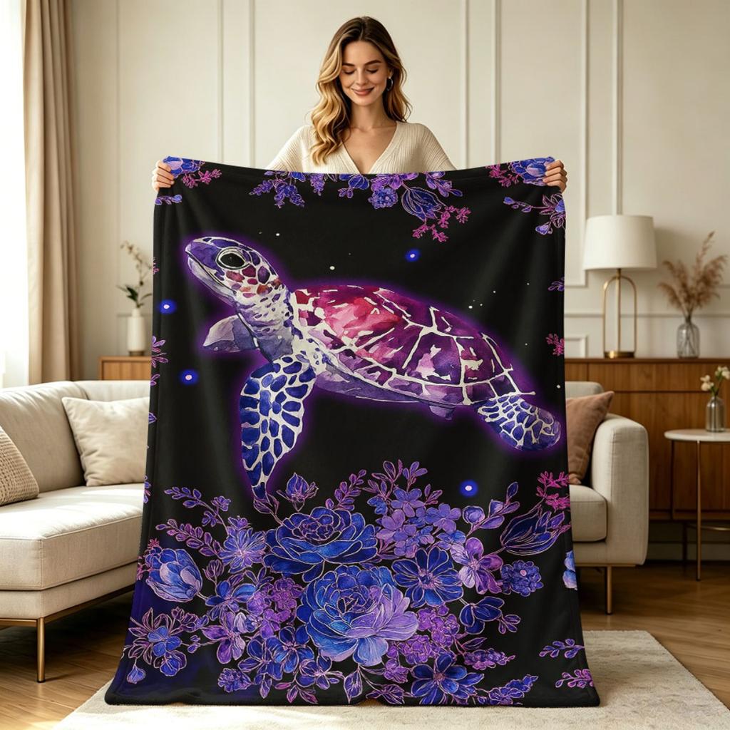 All Season Floral Sea Turtle Flannel Blanket Soft Cozy Warm Throw Blanket for Couch Chair Bed Office Home Decor