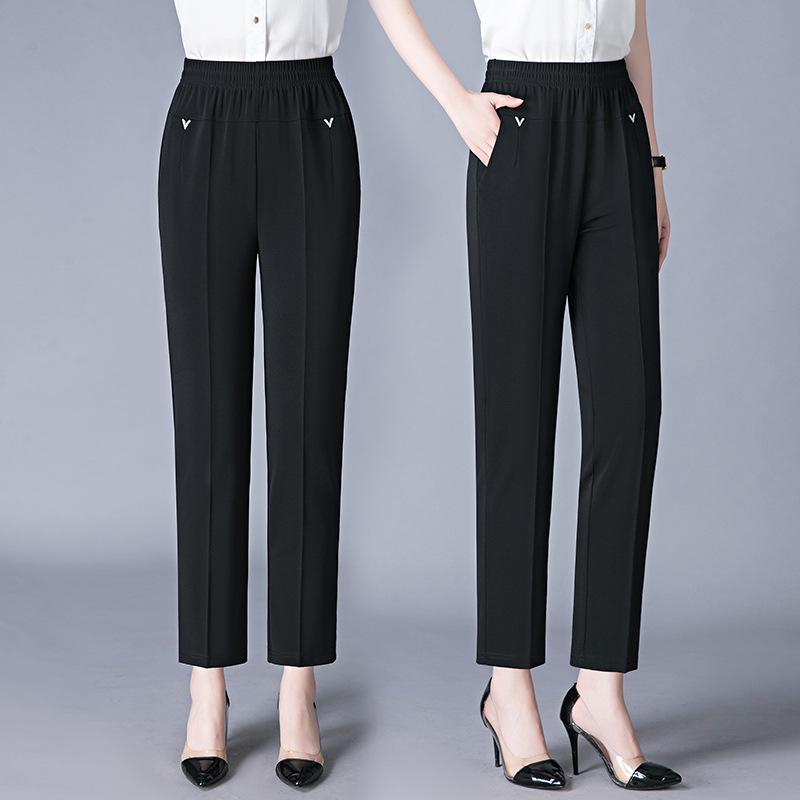 Summer Women's Pants Middle-aged and Elderly Women's Pants Elastic High Waist Loose Grandmother Cropped Pants