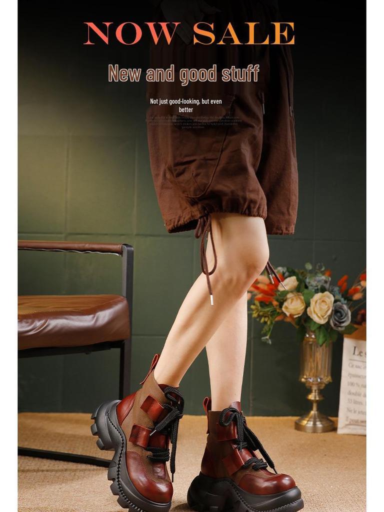 2025 Autumn/Winter Women's Genuine Leather Martin Ankle Boots - Thick & Soft-Soled, Comfortable, Stylish Cowhide Design