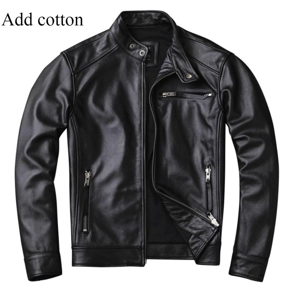 

Кожаная куртка мужская из телячьей кожи с коротким воротником-стойкой, красивая модная одинарная кожаная куртка в стиле локомотива M