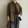 Women Autumn Vintage Style Long Sleeve Big Pockets Outerwear Shirts Solid Color Loose Casual Tops