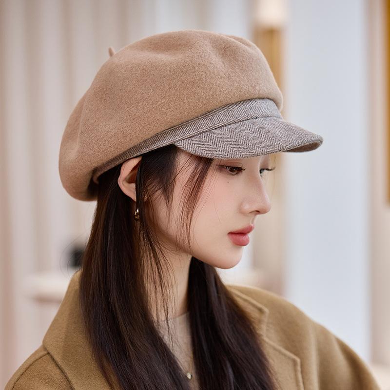 All-match Warm Beret Autumn and Winter Hat for Women's Style of Literary Retro Thickened Painter Hat Big Head Circumference Newspaper Boy Hat