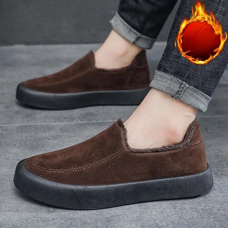 Men's Cotton Shoes Winter Casual Suede Warm Ankle Boots Platform Comfortable Fur Thicken Loafers Plus Size 46 Plush Winter Shoes