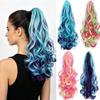 Extensión de Cola de Caballo Corta Ondulada Rizada Clip en Colas de Caballo Extensiones de Cabello de Colores Arcoíris para Niñas Mujeres Accesorios Crazy Day Pieza de Cabello Sintético