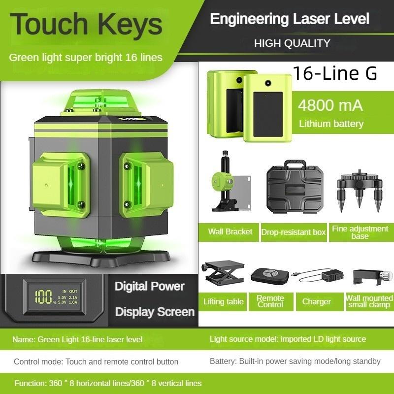 4D 12/16 Line New Green Light Laser Level Portable Self-Leveling Spirit Level 360° Horizontal and Vertical Cross Laser Projector