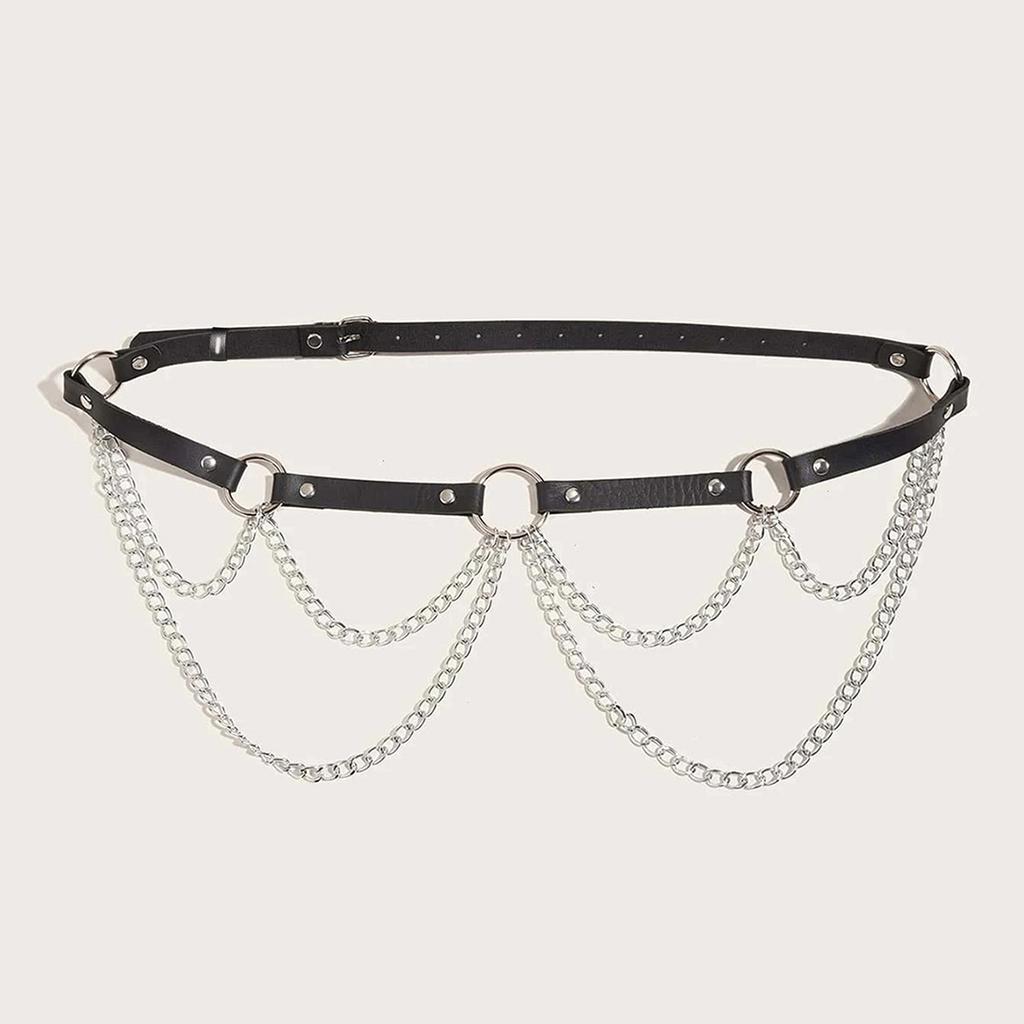 PU Leathet Chain Belt For Women sexy body chain goth  Adjustable Waist Belt for Party Cosplay