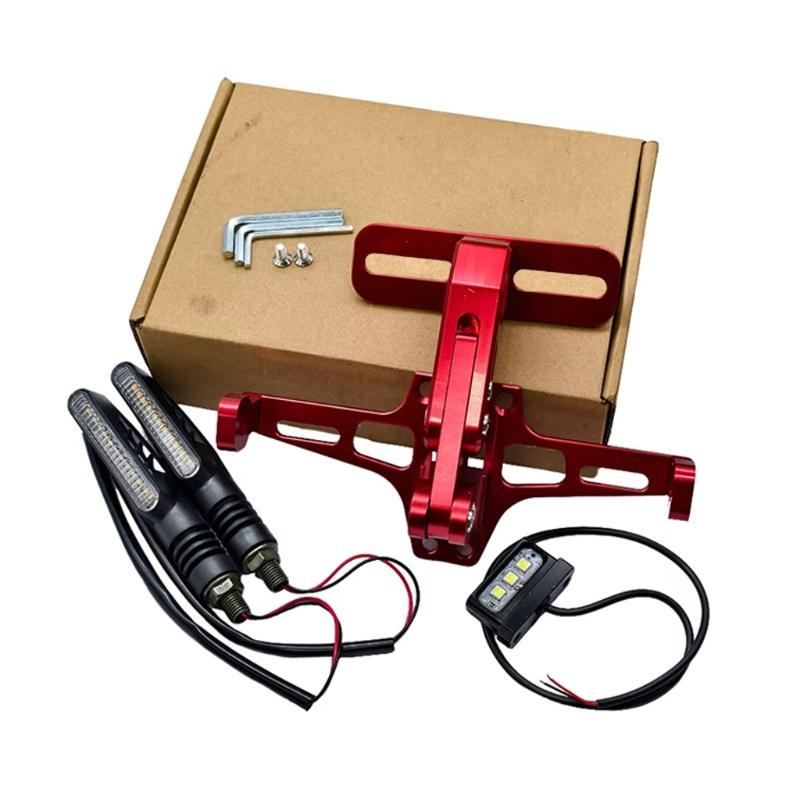 

Easy to Install Motorcycle Adjustable Plate Holder Bracket with Integrated Lighting Turn Indicators and License Light 1 красный
