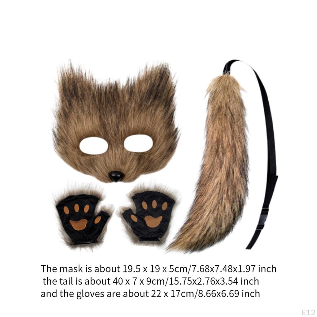 Animal Mask and Tail Set Long for Role Play Halloween Party Costume