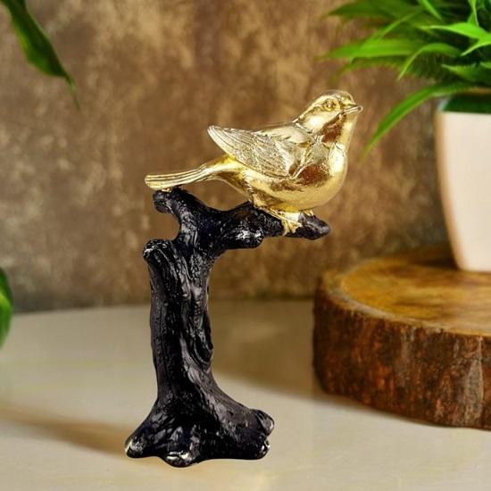1 PC Golden Sparrows Bird Sitting On Tree Idol Statue, Home Decor Bird Design Figurines for Room Gifting Items, Bedroom, Office Desk, Living Room