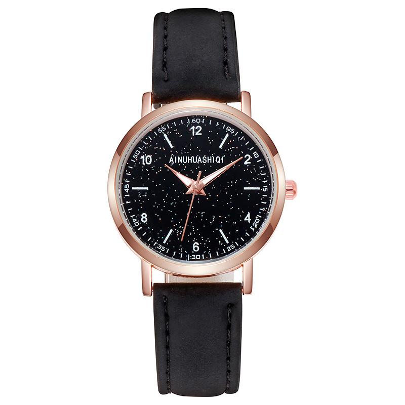 

Модные кварцевые аналоговые часы для женщин с кожаным ремешком, часы со звездным небом, повседневные деловые часы чёрный