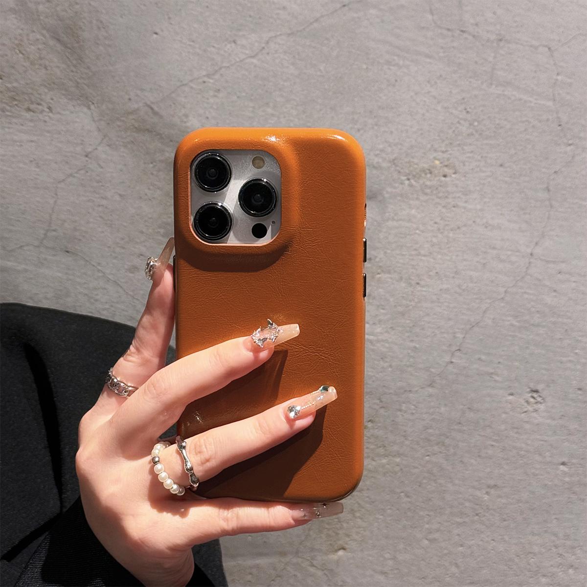 

Luxury Leather Case For iPhone 15 14 13 12 11 Pro Max Retro Cowhide Pattern Metal Buttons Phone Back Cover For 15 Pro