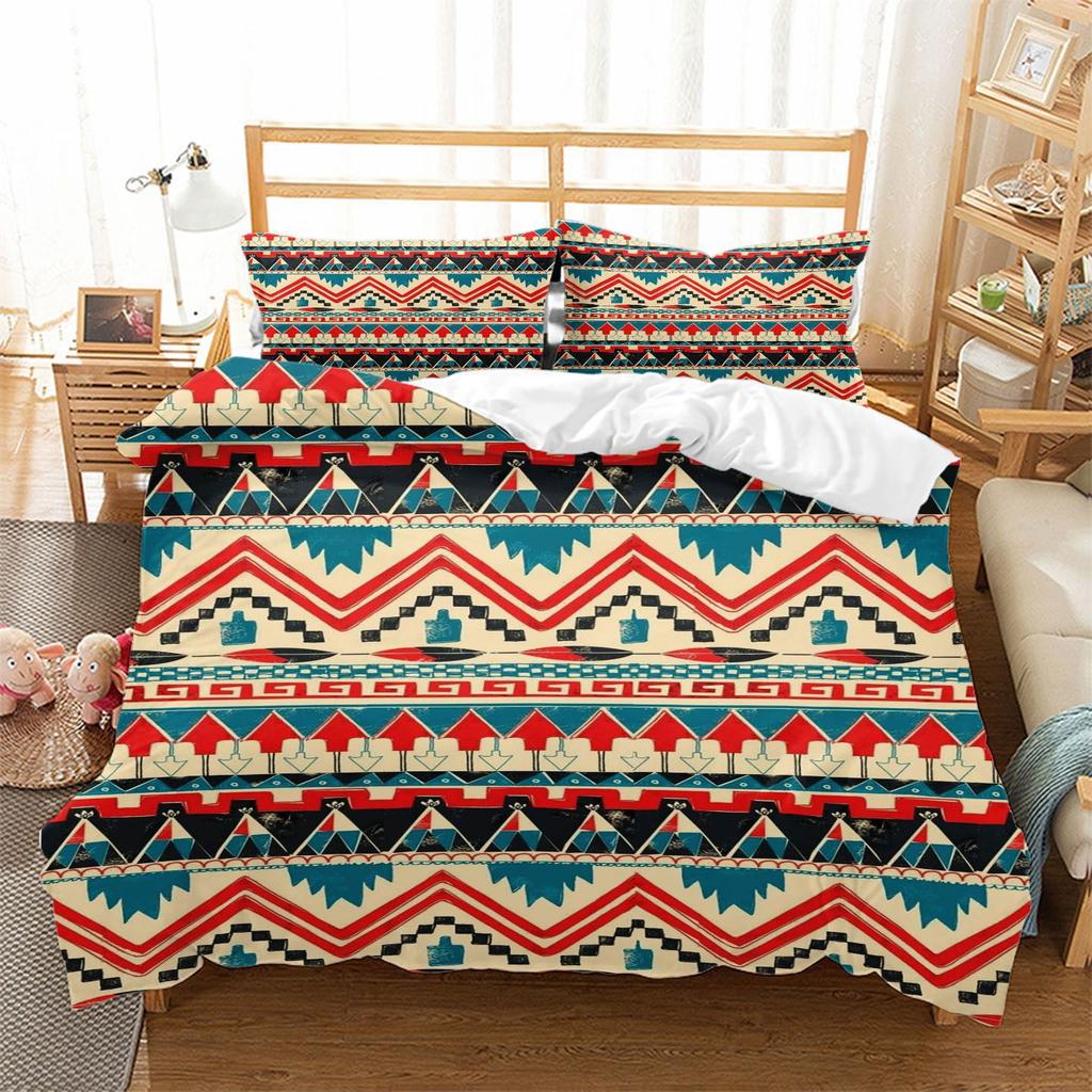 Vintage Plaid Geometric Pattern Bed Three-Piece Set 3D Digital Printing