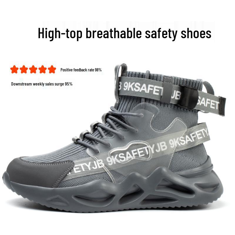 All-Season High-Top Safety Work Shoes: Anti-Smash, Anti-Puncture, Lightweight, Elastic Shock Absorption, Breathable Fly-Knit Design