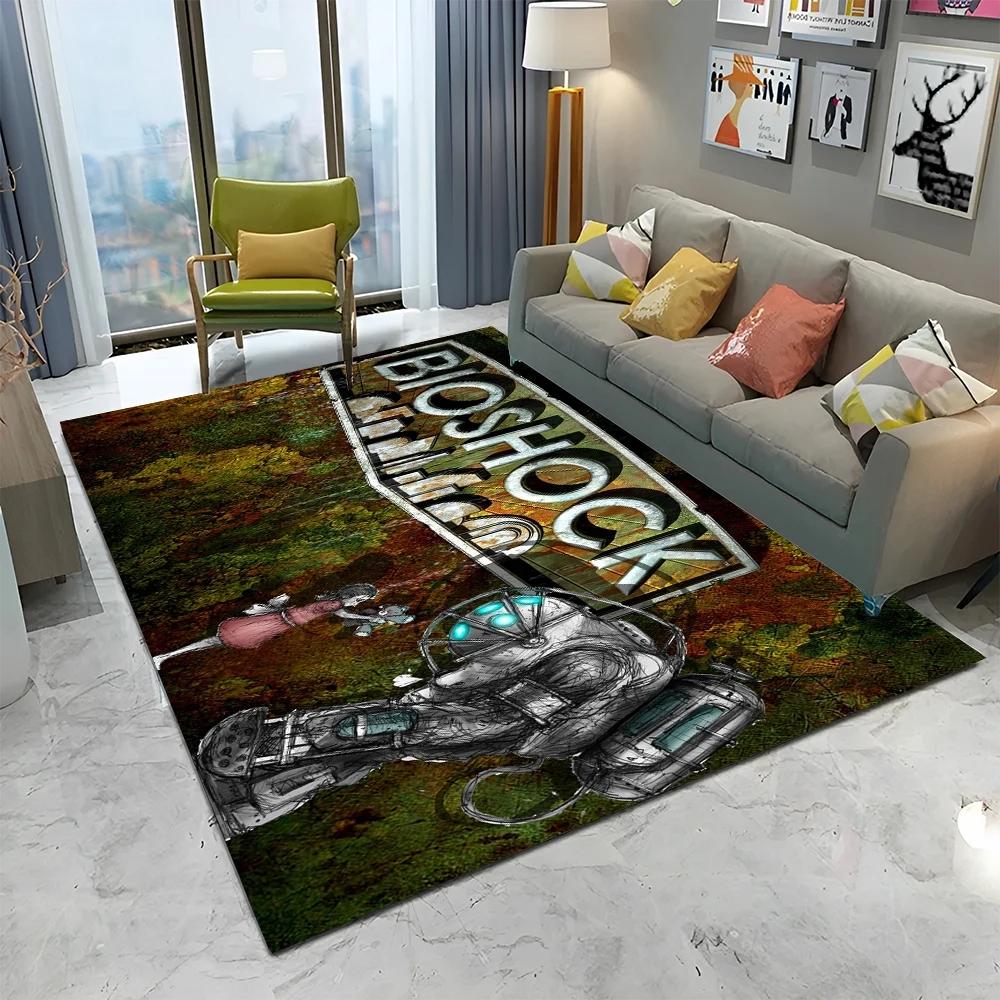 3D Retro BioShock Game Gamer HD Carpet Rug for Home Living Room Bedroom Sofa Doormat Decor,kids Play Area Rug Non-slip Floor Mat