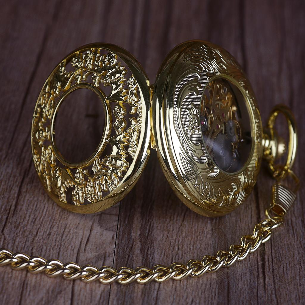 Gold Vintage Mechanical Pocket Watch Personalised Hollow Skeleton Antique Hand Wind Fob Watch For Men Women