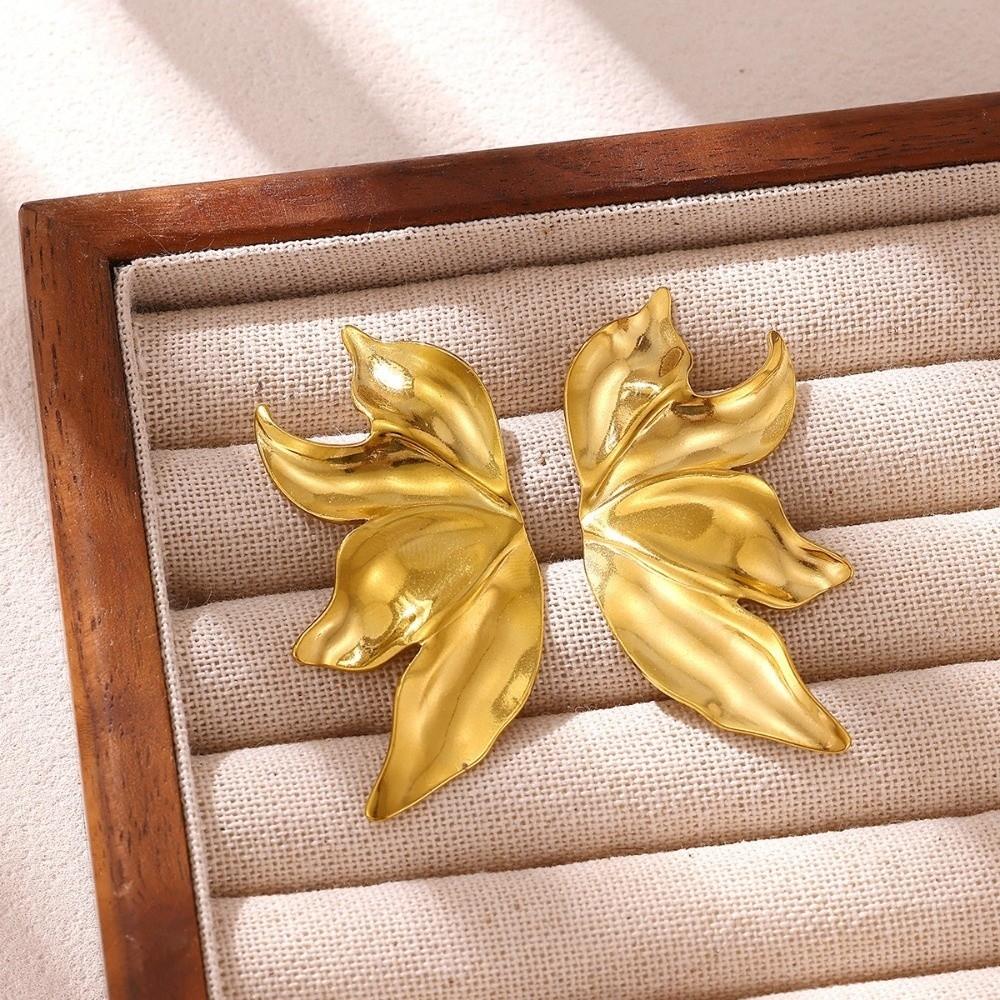 1Pair Exaggerated Big Stud Earrings Gold Color Metal Flower Earrings Goth Punk Earrings Women