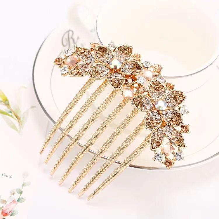 Korean Rhinestone Adult Hairpin: Seven-Tooth Metal Comb Hair Ornament