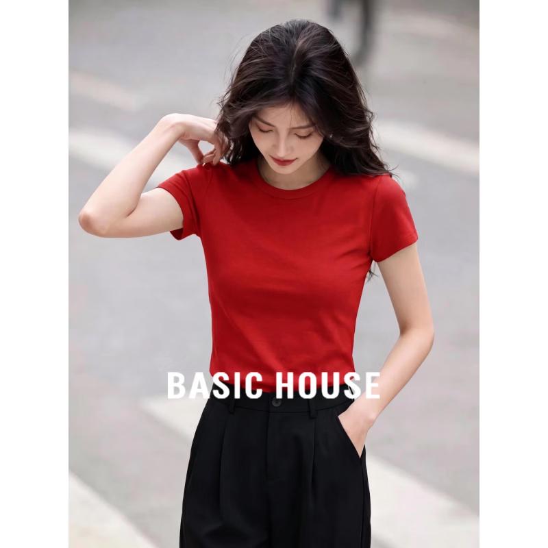 Basic House Women s Elegant Round Neck Short Sleeve T-Shirt L