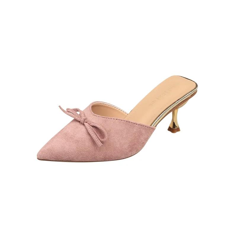Pointed Toe Women Mules Slippers Shoes Fashion Butterfly-knot Slip On Slides Design Style Low Heels Banquet Party Sandals Shoes