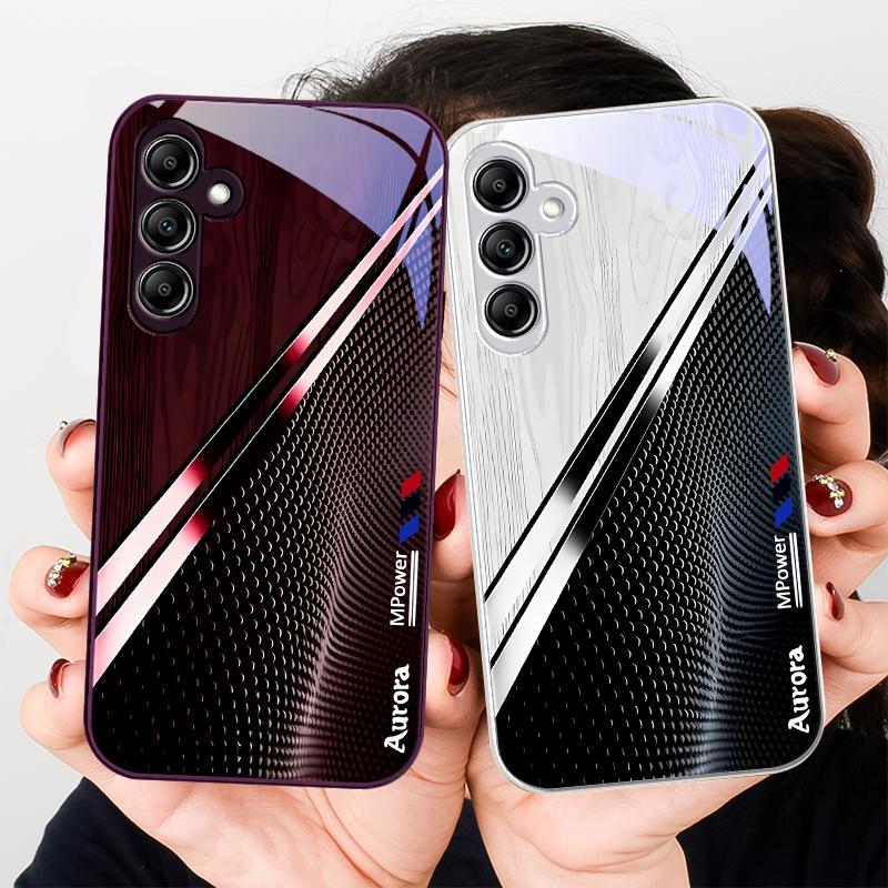 Glass Phone Case For Samsung Galaxy A01 A02 03 Core A04 14 4G 13 54 34 31 20 25 23 22 5G S21 Ultra S20 Gradient Wood Grain Green