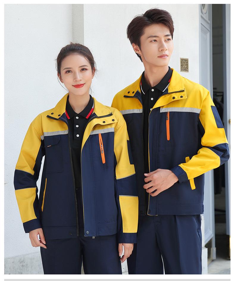 Men's Polyester Long Sleeve Workwear Set with Reflective Strips - Durable, Thickened for Spring/Autumn Construction and Auto Repair.