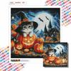 DIY Diamond Painting Canvas Cute Kitten In Pumpkin Witch Hat Pattern 5D Rhinestone Art Kit for Home Wall Decor Crafting Hobby