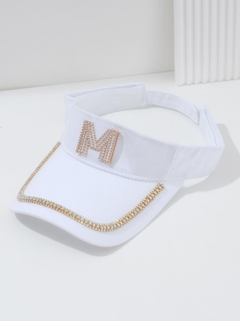 Popular women's couple baseball cap flash diamond three-dimensional letter M with golden rhinestone half-brimmed hat resort beach