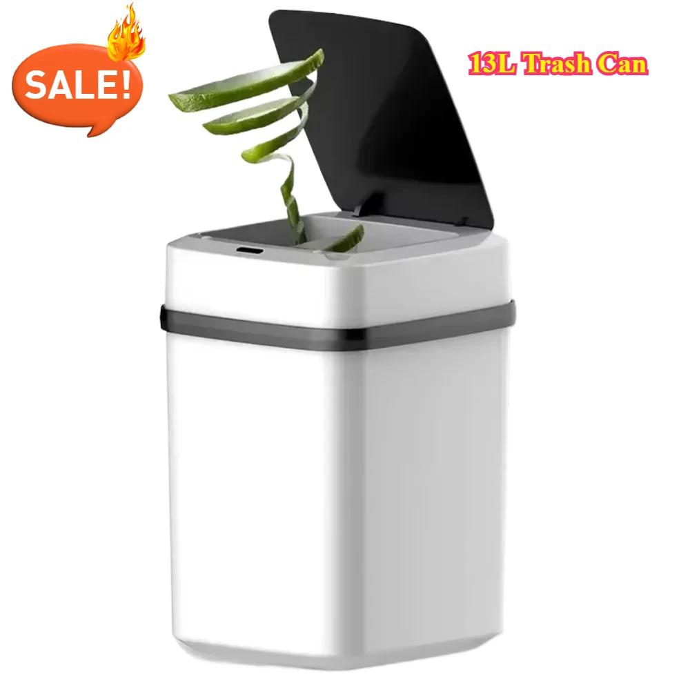 Hot Kitchen Trash Bin 13L Bathroom Touch Trash Can In The Toilet Smart Garbage Bucket Waste Bins Dustbin Smart Trash Can Kitchen