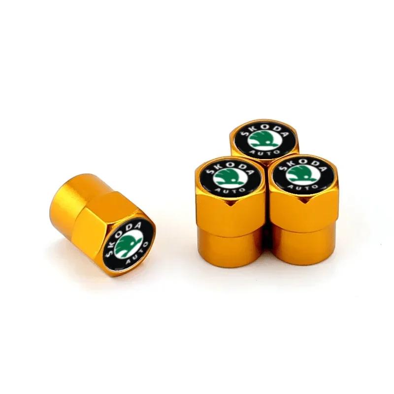 

4pcs Car Tyre Wheel Stem Air Valve Caps for Skoda Octavia A7 Superb 2 Fabia Rapid Yeti Kodiaq Kamiq Metal Tire Cover Accessories B-Yellow