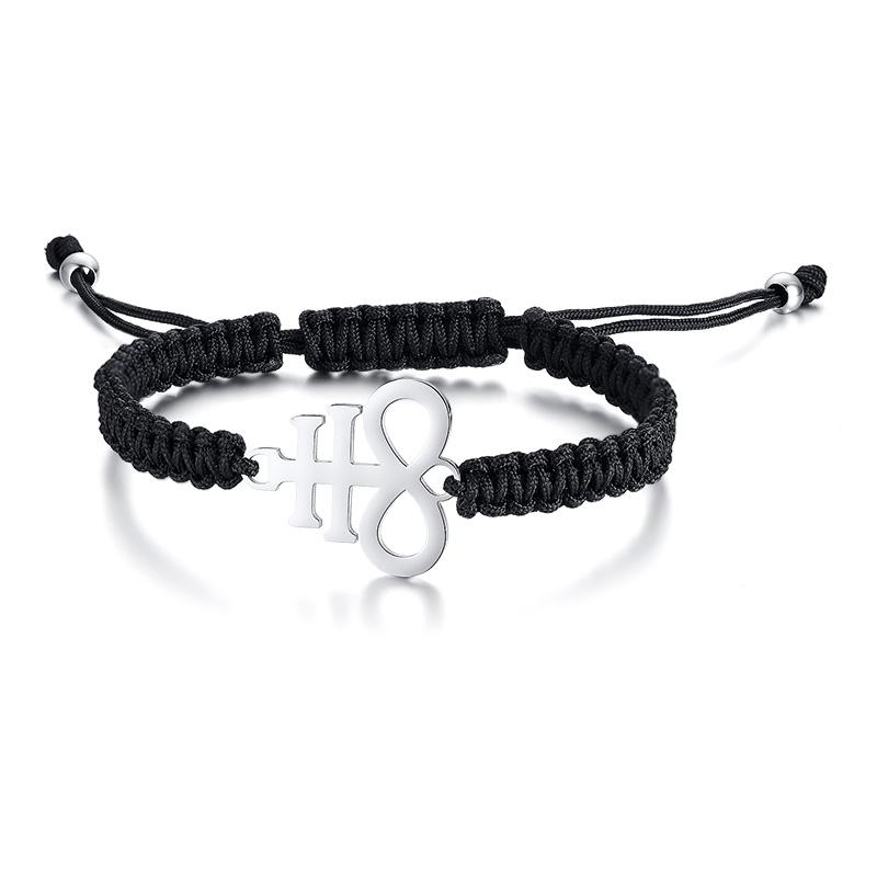 Charm Braided Bracelet Seal Of Lucifer Handmade Wave Black Adjustable Male Wrist Brazelet
