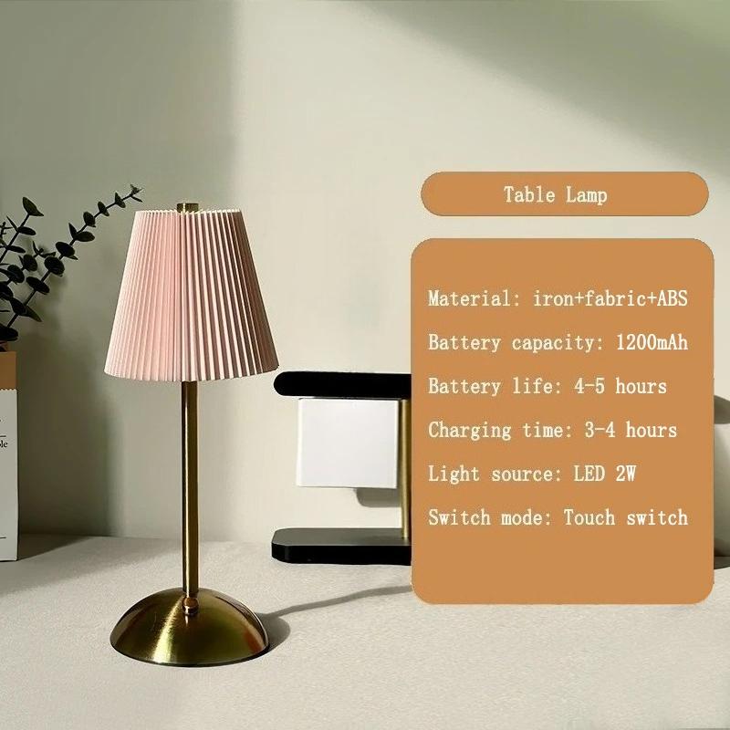 

Creative LED Pleated Fabric Lampshade Bedroom Bedside Lamp USB Charging Model Touch Night Light Living Room Small Table Lamp Pink