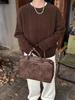 Women's Cable Knit Embroidered Loose Sweater - Casual Round Neck, Solid Color, Warm and Versatile for Autumn and Winter