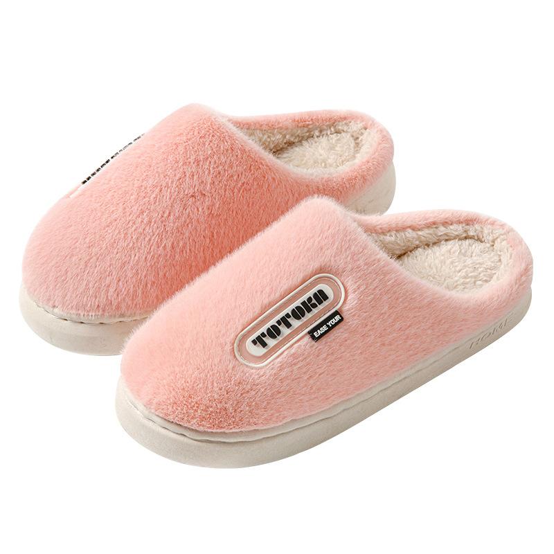 Cotton slippers winter side label letter velvet couple indoor home hair slippers cotton mop household