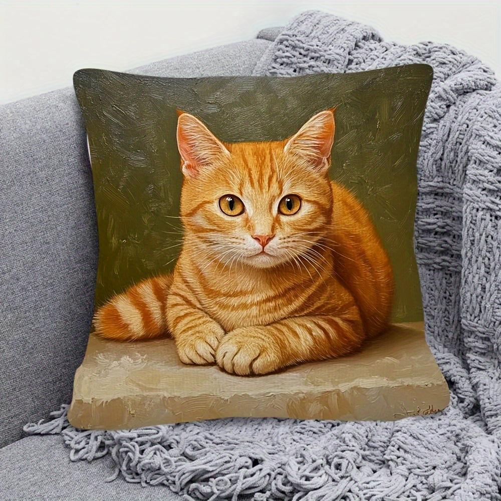 Fun Cat Theme Double-Sided Printed Pillow Cover Short Plush Suitable Living Rooms Bedrooms Sofas Throw Cushion Cover